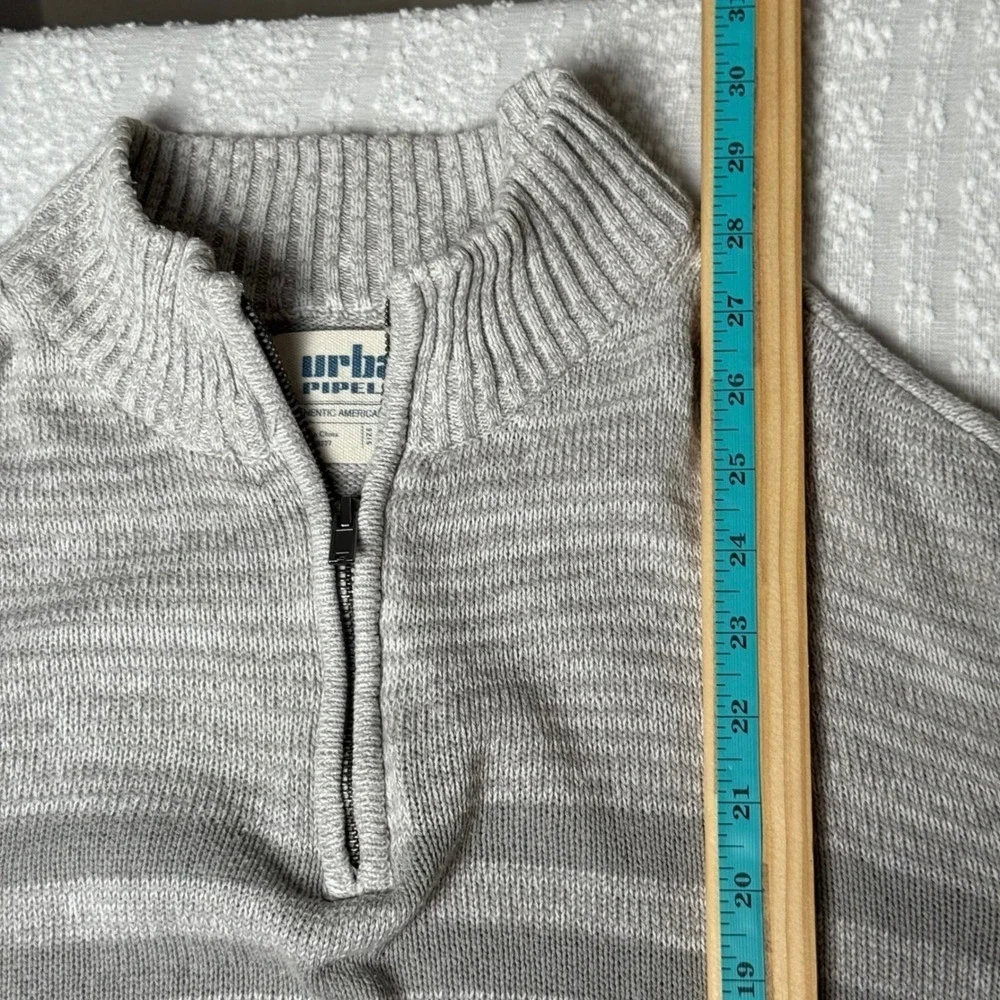 Urban Pipeline Mens 1/4 Zip Striped Old Money Sweater Size XL Gray Preppy Layers